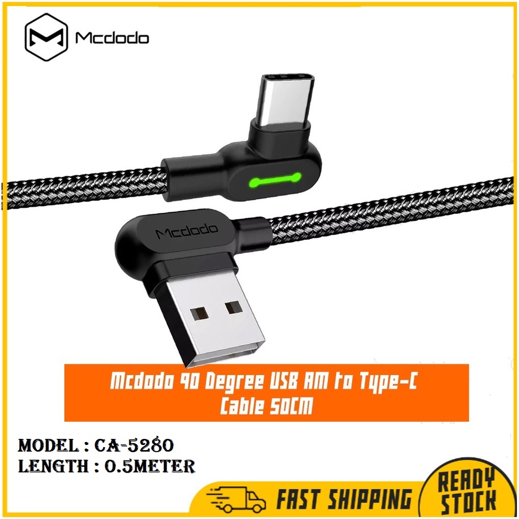 MCDODO 90 DEGREE USB AM TO TYPE-C 3A CABLE 50CM CA-5280