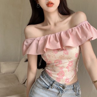 เสื้อเชิ้ตเปิดไหล่ เข้ารูป แต่งระบาย สําหรับผู้หญิง