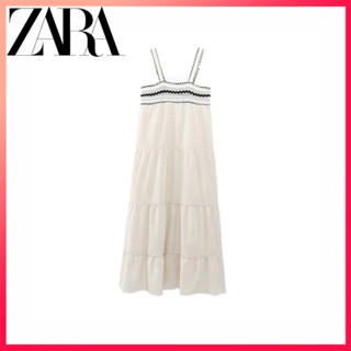 Zara ใหม่ ชุดเดรสลูกไม้ สีตัดกัน สําหรับผู้หญิง