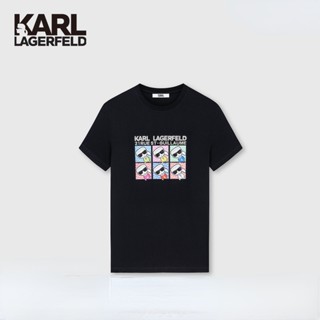 Karl LAGERFELD ใหม่ เสื้อยืดลําลอง ผ้าฝ้าย แขนสั้น พิมพ์ลาย เหมาะกับฤดูใบไม้ผลิ ฤดูร้อน สําหรับผู้ชาย และผู้หญิง 1K1C30602006