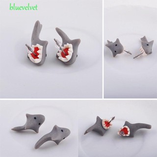 Bluevelvet ใหม่ ต่างหูสตั๊ด รูปปลาฉลาม น่ารัก คุณภาพดี สีเทา น่าดึงดูด แยกแยะ