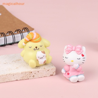 SANRIO Magicalhour^^ โมเดลตุ๊กตา Pvc รูปการ์ตูน Hello Kitty Kuromi Melody Pom Pom Purin Cinnamoroll ของเล่นสําหรับเด็ก 5 ชิ้น