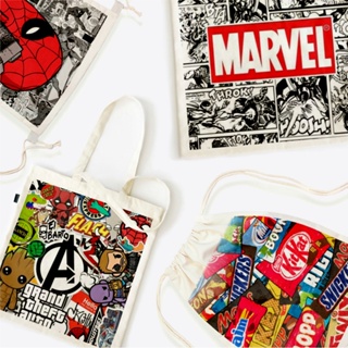 Stringbag &amp; กระเป๋าโท้ท ลาย Avenger Marvel Spiderman Heroes ขนาดใหญ่ #Lpmr ACHA