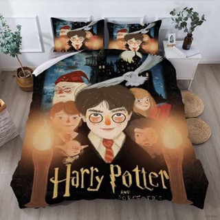 Sy7 Harry Potter 3IN1 ชุดเครื่องนอน ผ้าปูที่นอน สองขนาด ซักทําความสะอาดได้ สําหรับบ้าน ห้องนอน