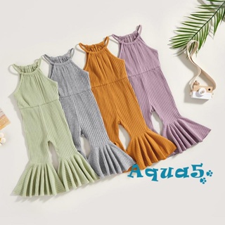 Aqq- ชุดจั๊มสูท แขนกุด กางเกงขายาว ขาบาน สีพื้น แฟชั่นฤดูร้อน ลําลอง สําหรับเด็กผู้หญิง งานปาร์ตี้