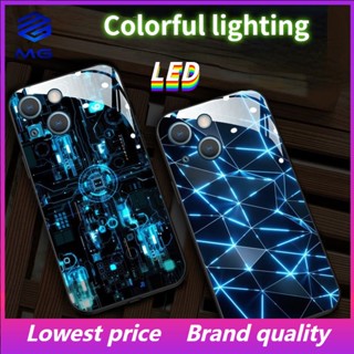 Mg เคสโทรศัพท์มือถือกระจก LED ทรงสี่เหลี่ยม สําหรับ iPhone 15pro 15ultra 14Promax 14plus 13 13Pro 13Promax 12ProMax 11 7plus 8plus XR XS