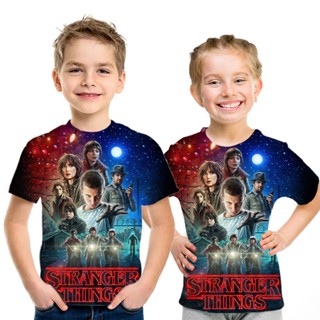 ใหม่ เสื้อยืดลําลอง แขนสั้น พิมพ์ลายการ์ตูน Stranger Things 3D ระบายอากาศ ขนาดใหญ่ สําหรับเด็กผู้ชาย ผู้หญิง