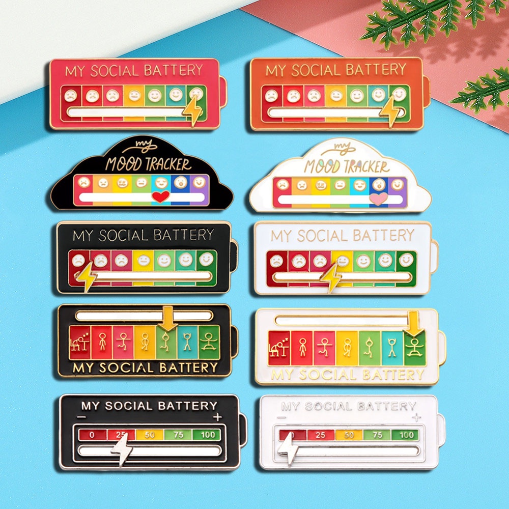 [Rainbow] My SOCIAL BATTERY Mood Changer เข็มกลัดเคลือบ MY SOCIAL BATTERY ถอดออกได้ เลือกได้ ป้ายหัว