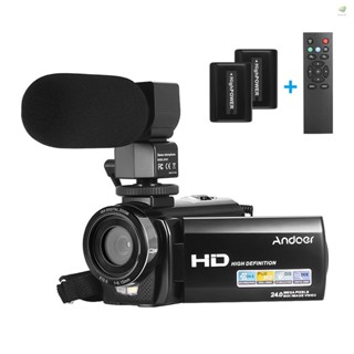 Andoer กล้องบันทึกวิดีโอดิจิทัล HDV-201LM 1080P FHD DV 24MP ซูมได้ 16X หน้าจอ LCD 3.0 นิ้ว พร้อมแบตเตอรี่ชาร์จ 2 ชิ้น และไมโครโฟนภายนอก