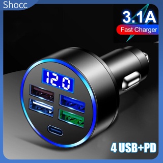 Shocc 5-in-1 5-in-1 ที่ชาร์จ Usb Type-c หน้าจอดิจิทัล Led ตรวจจับแรงดันไฟฟ้า แบบเรียลไทม์ สําหรับรถยนต์