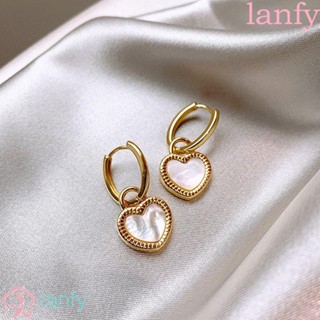 LANFY ต่างหู แบบสองด้าน รูปหัวใจน่ารัก สไตล์วินเทจ เรโทร สําหรับผู้หญิง