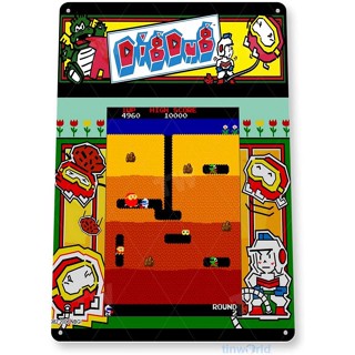 ป้ายโลหะดีบุก ลายเกม Tinworld Dig-Dug Arcade Shop A835 สําหรับตกแต่งห้อง