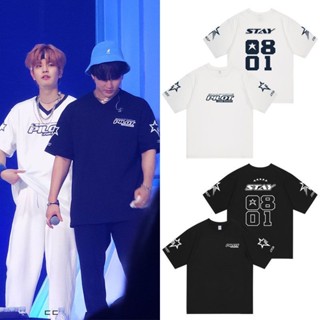 เสื้อยืดลําลอง ผ้าฝ้าย แขนสั้น คอกลม พิมพ์ลาย Kpop StrayKids 3RD FM PILOT FOR 5 STAR สําหรับผู้ชาย ผู้หญิง คู่รัก