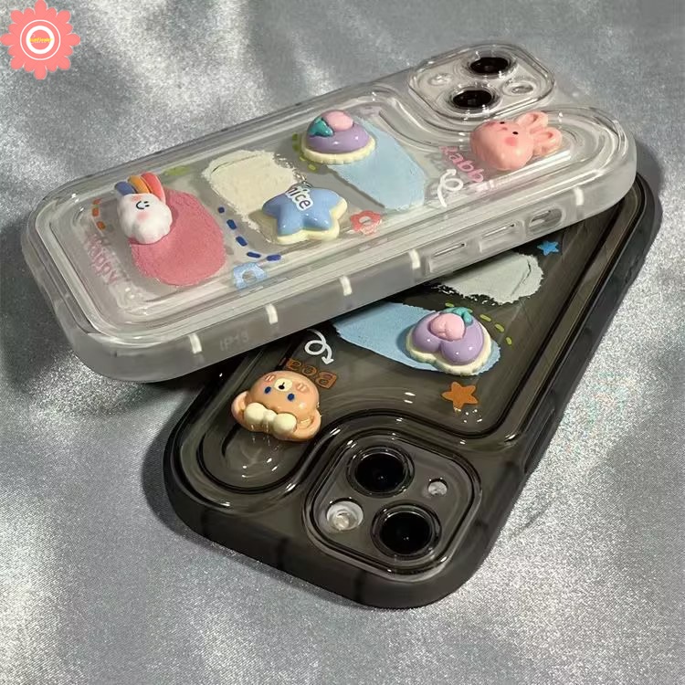 เคสโทรศัพท์มือถือ Tpu นิ่ม กันกระแทก ลายการ์ตูนหมี กระต่าย หัวใจ ก้อนเมฆ ดาว 3D สําหรับ IPhone 11 12 13 15 Pro MAX 7plus XR X XS MAX 14 7 8 Plus SE 2020