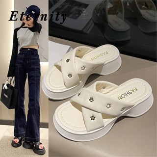 Eternity  韩版简约凉拖鞋女夏外穿2023新款气质厚底松糕女鞋交叉高跟凉鞋女 สวย Chic รุ่นใหม่ ทันสมัย B28G0PB 36Z230909