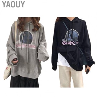 Yaouy Ladies Hoodie Drop Shoulder Drawstring Printed Long Sleeved Fashionable Casual Fit Hooded