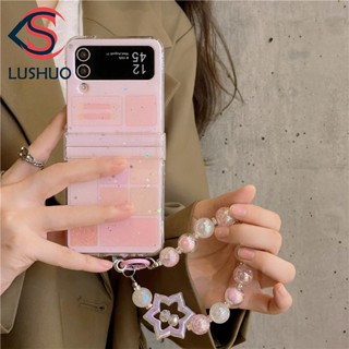 Lushuo เคสโทรศัพท์มือถือ ลายกลิตเตอร์น่ารัก พร้อมสายโซ่คล้อง สําหรับ Samsung Galaxy Z Flip 3 5G and Z Flip 4 Z Flip3 ZFlip3 ZFlip 3 Z Flip4 ZFlip 4