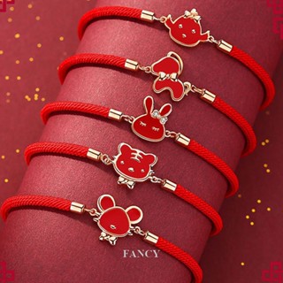 Fancy สร้อยข้อมือ จี้ราศีสัตว์ 12 ราศี สไตล์จีน สีแดง สําหรับนักเรียน ของขวัญคริสต์มาส และปีใหม่