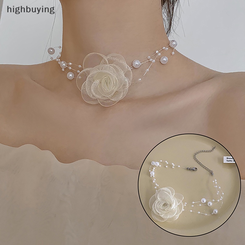[highbuying] Mori โรแมนติก มุก โช้กเกอร์ คามิเลีย สร้อยคอ ฤดูร้อน สีดํา สีขาว กระดูกไหปลาร้า โซ่ พร้อมผ้า ดอกไม้ ไข่มุก สําหรับผู้หญิง เครื่องประดับ ใหม่ พร้อมส่ง