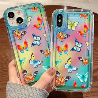 เคสโทรศัพท์มือถือ ซิลิโคนนิ่ม แบบใส กันกระแทก ลายผีเสื้อ สีสันสดใส สําหรับ iPhone 14 Pro Max 11 12 13 7 8 Plus X Xs Xr