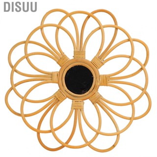 Disuu Hanging Mirror Natural Rattan Retro Rustic Wall Bathroom Decoration Gift