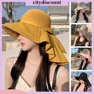 &lt;citydiscount&gt; หมวกบังแดด แบบยืดหยุ่น ระบายอากาศ ประดับโบว์ ระบายอากาศ ฤดูร้อน สําหรับผู้หญิง