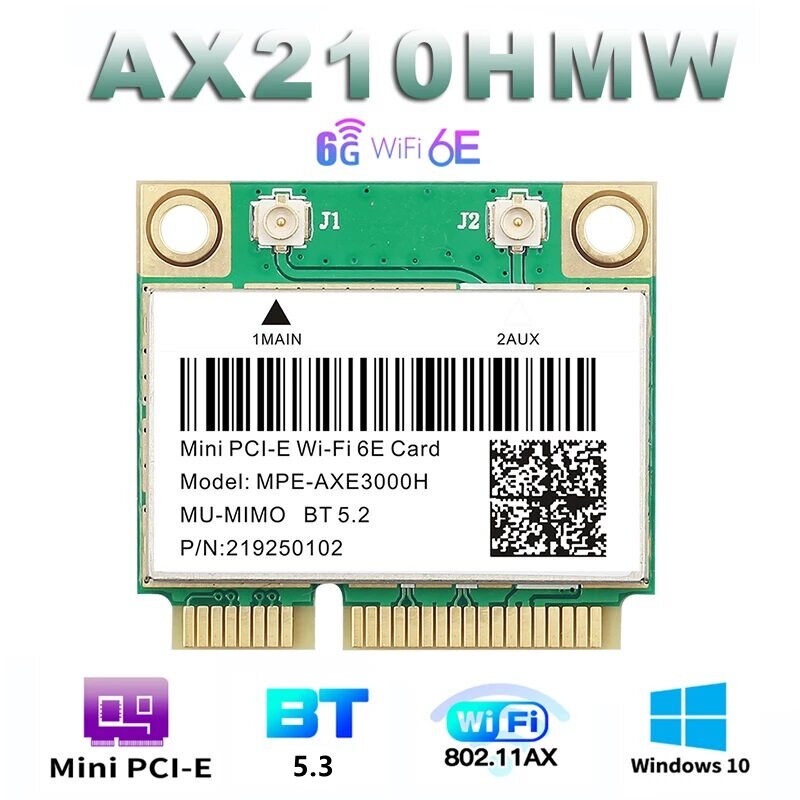 WiFi 6E AX210HMW Mini PCI-E การ์ดสําหรับ Intel AX210 5374Mbps บลูทูธ 5.3 802.11ax 2.4G/5G/6G WiFi 6 