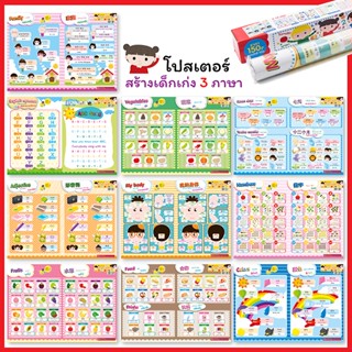 (Arnplern) : โปสเตอร์สร้างเด็กเก่ง 3 ภาษา อังกฤษ-จีน-ไทย (กล่องแดง-ปรับปรุง)