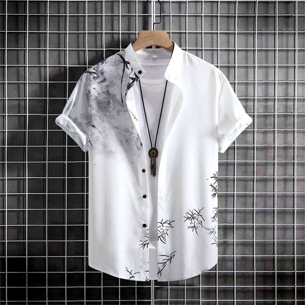 เสื้อเชิ้ตแขนสั้นลําลอง พิมพ์ลาย 3 มิติ ทรงหลวม ขนาดใหญ่ แบบเรียบง่าย สไตล์เรโทร สําหรับผู้ชาย ราคา ถูกที่สุด ดีลบีเคเค