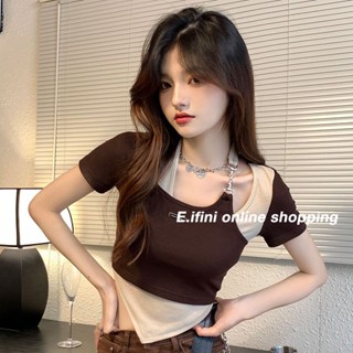 E.ifini เสื้อครอป เสื้อสายเดี่ยว ย้อนยุค y2k 2023 NEW Style 071857