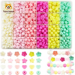 Narcissus ลูกปัดอะคริลิค ทรงกลม รูปดอกกุหลาบ สีแคนดี้ สําหรับทําเครื่องประดับ DIY 732 ชิ้น