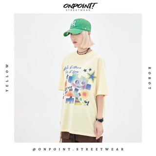 เสื้อยืด พิมพ์ลายหุ่นยนต์ (สีเหลือง) สไตล์เกาหลี ไซซ์ใหญ่ สําหรับผู้ชาย และผู้หญิง