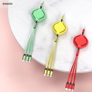 【DREAMLIFE】3A multi-function charging cable,Macaron telescopic data cable 3 in 1 USB