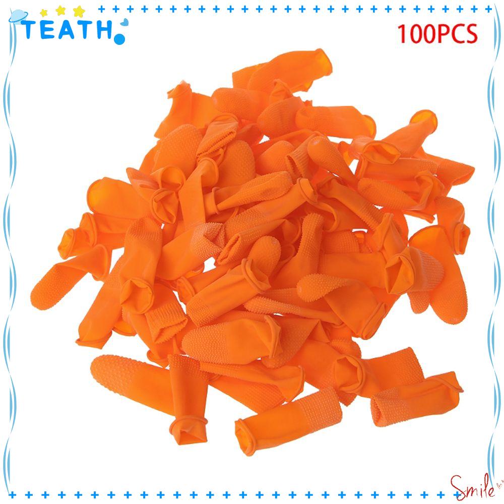 Teath ปลอกสวมนิ้ว สําหรับ ป้องกันนิ้วมือ แบบยาง สีส้ม ใช้ซ้ําได้ 100 ชิ้น