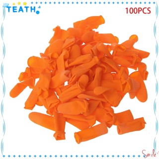 Teath ปลอกสวมนิ้ว สําหรับ ป้องกันนิ้วมือ แบบยาง สีส้ม ใช้ซ้ําได้ 100 ชิ้น