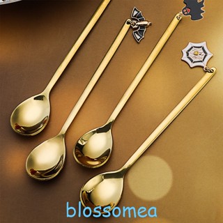 Blossomea ช้อนส้อม สเตนเลส สีทอง จี้รูปผลไม้ สไตล์ฮาโลวีน สําหรับจิ้มกาแฟ ขนมหวาน