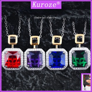 Kuroze สร้อยคอแฟชั่น จี้เพชร สีแดง ประดับอเมทิสต์ สีฟ้า เรียบง่าย