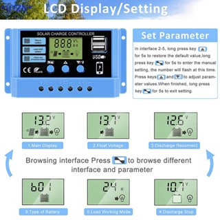 Utzn&gt; อุปกรณ์ควบคุมการเก็บประจุพลังงานแสงอาทิตย์ 30A 20A 10A 12V 24V PV LCD สําหรับ Lead-Acid Lithium Dual USB