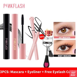 【COD】PINKFLASH OhMyWink มาสคาร่ากลางวัน &amp; กลางคืนเพิ่มปริมาณความยาวกันน้ำซิลิโคนแท่งไฟเบอร์ที่ปราศจากความโหดร้าย + อายไลเนอร์ + เซ็ตที่ดัดขนตา [hotmax]