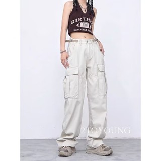 2TOYOUNG Moon กางเกงขายาว คาร์โก้ กางเกง เชือกอเมริกันคลาสิค Cargo pants 2023 NEW 071709 คุณภาพสูง รุ่นใหม่ Beautiful สบาย A20M00V 36Z230909