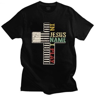 【All Available】Mens Womens T-Shirts Cotton New Retro In Jesus Name I Play T Shirt Men Short Sleeve Christian Music Ts