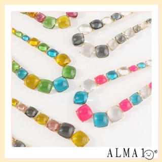 Alma โช้กเกอร์ สร้อยคอใส ทรงเรขาคณิต สไตล์โบฮีเมียน ปรับสีได้ เครื่องประดับจับคู่ สร้อยคอ งานแต่งงาน