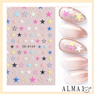 ALMA สติกเกอร์ตกแต่งเล็บ ลายดอกเดซี่ และหัวใจ สีสันสดใส