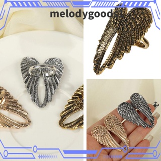 Melodygoods1 แหวนปีกนางฟ้า รูปหัวใจ ขนาดใหญ่ เครื่องประดับแฟชั่น สไตล์พังก์ สําหรับผู้หญิง และผู้ชาย