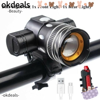 OKDEALS ไฟจักรยาน LED กลางแจ้ง แบบชาร์จ USB ปรับซูมได้ ไฟขี่จักรยาน