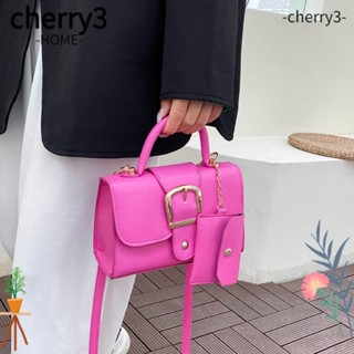 CHERRY3 กระเป๋าสะพายไหล่ กระเป๋าถือ หนัง Pu ขนาดมินิ สีพื้น สําหรับสตรี