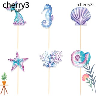 Cherry3 ขาตั้งเค้ก รูปนางเงือก สีฟ้า สําหรับตกแต่งปาร์ตี้วันเกิด 3 ชิ้น