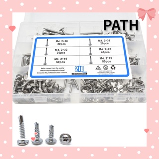 Path สกรูหัวไม้ สเตนเลส M4.2 หัวแบน สีเงิน สําหรับตกแต่งเล็บ 210 ชิ้น