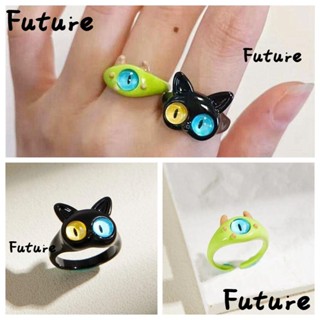 Future แหวนนิ้วมือ ลายแมวน่ารัก สีดํา เครื่องประดับแฟชั่น