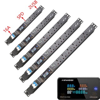 อุปกรณ์จ่ายไฟ มาตรฐานอังกฤษ พร้อมจอแสดงผลดิจิทัล PDU 16A เบรกเกอร์ป้องกันไฟกระชาก พร้อมสายต่อขยาย 2USB 2 เมตร